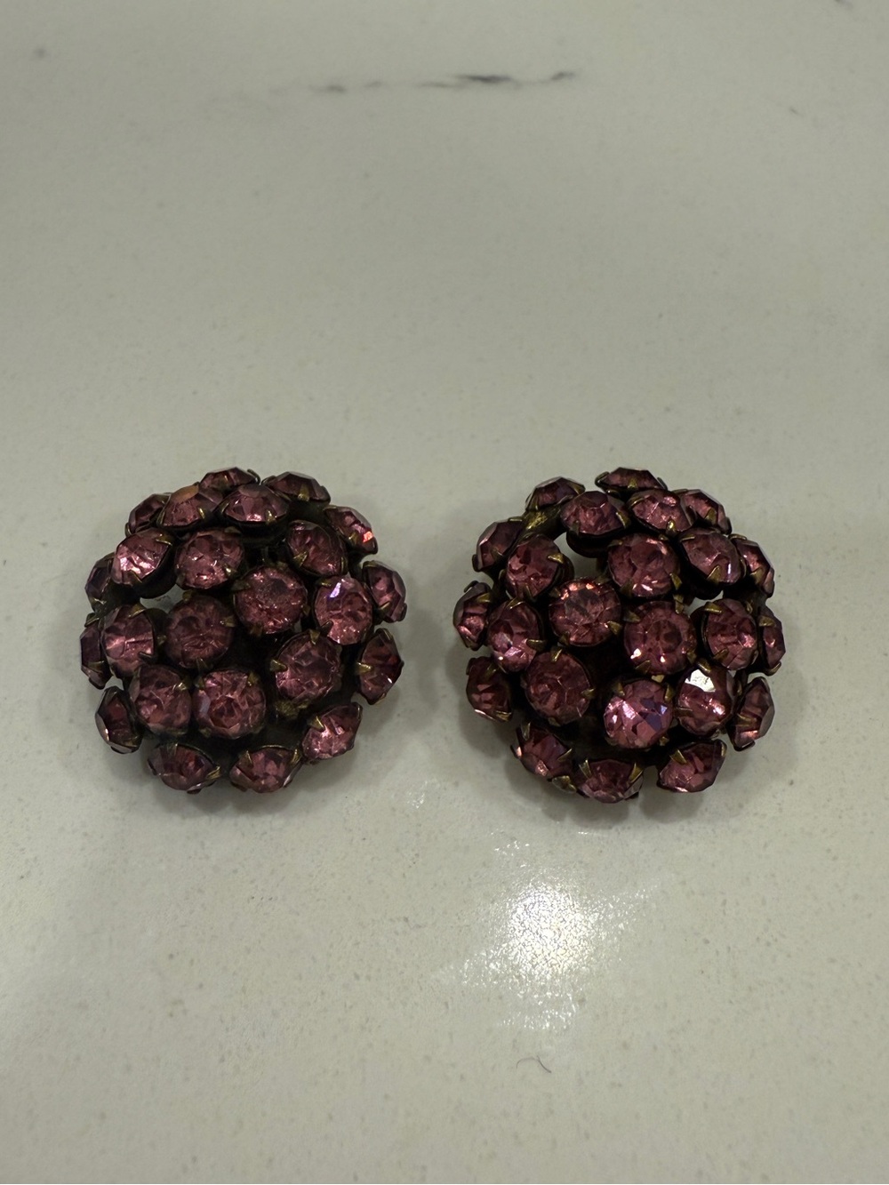 Warner Domed Pink Rhinestone Clip-on Earrings